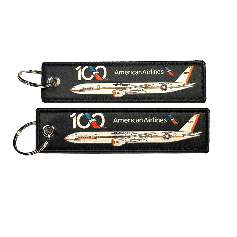 Keyring American Airlines AA Centennial 100 years retro jet Boeing 777-300 N735AT (dark grey)