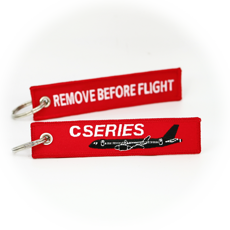Keyring Bombardier CSeries / Remove Before Flight (black plane)