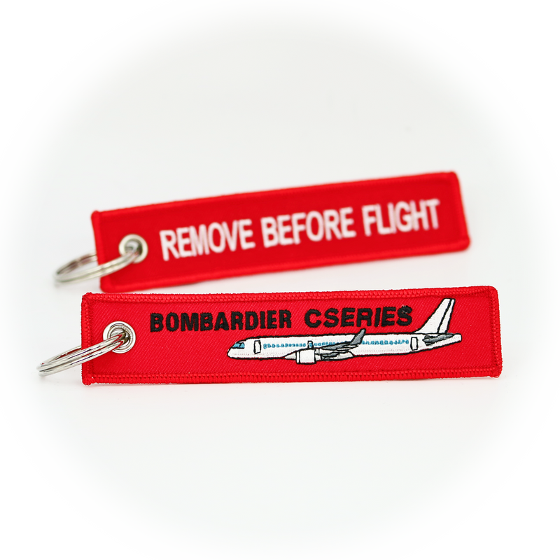 Keyring Bombardier CSeries / Remove Before Flight (white plane)