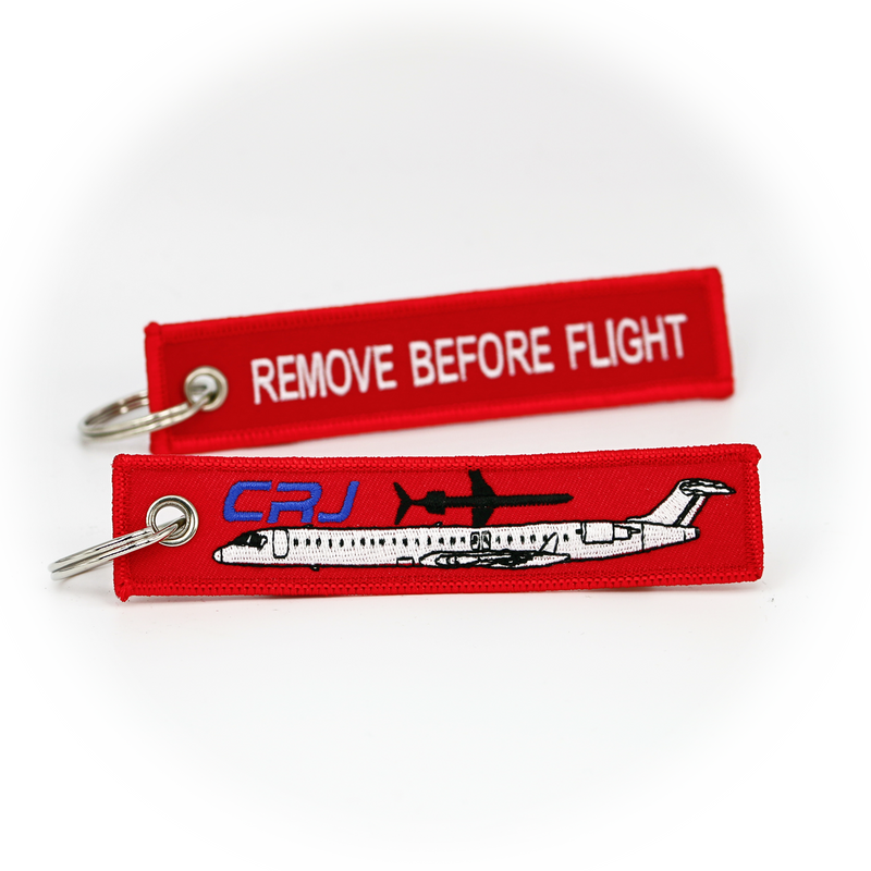 Keyring Bombardier Canadair Jet CRJ / Remove Before Flight (red)