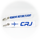 Keyring Bombardier Canadair Jet / Remove Before Flight (white)