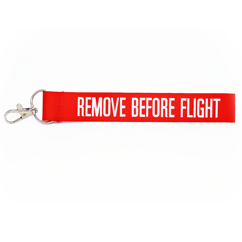 Keyring Remove Before Flight (carabiner hook, flag style)