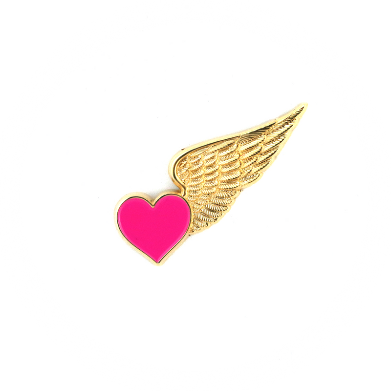 Wing Pin Pink Heart